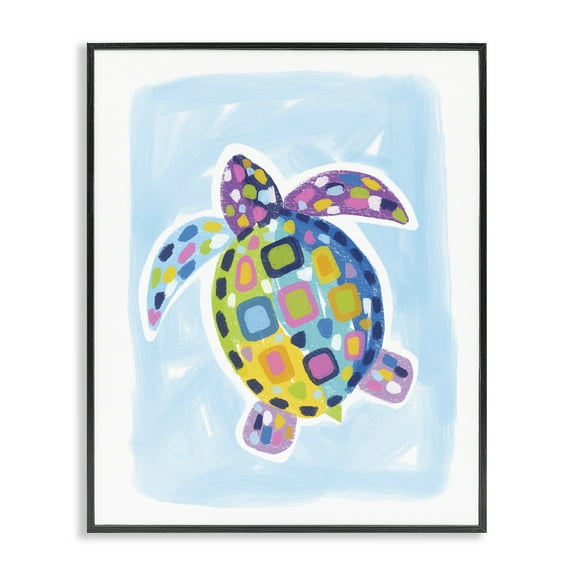 Stupell Industries Mosaic Turtle on Blue Animals & Insects Painting Black Framed Art Print Wall Art, 11 x 14