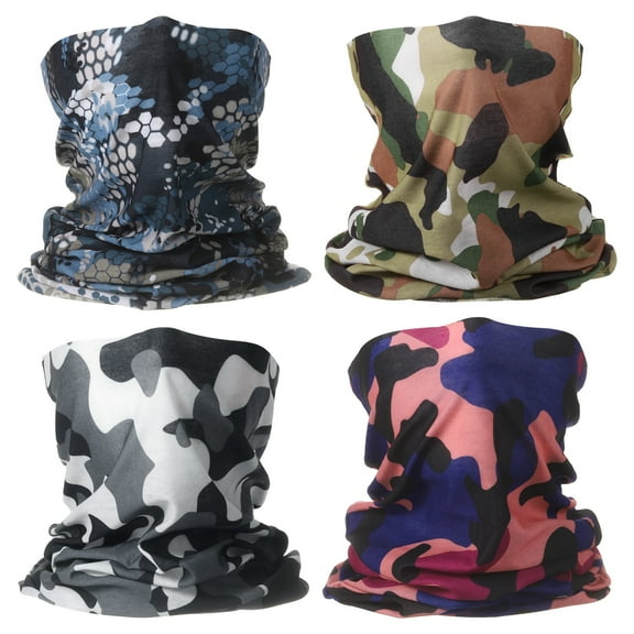 4pcs Summer Cooling Neck Gaiter Sun Protection Face Mask Fishing Neck Gaiter Sunscreen Breathable Bandana for Men Women, Camo A