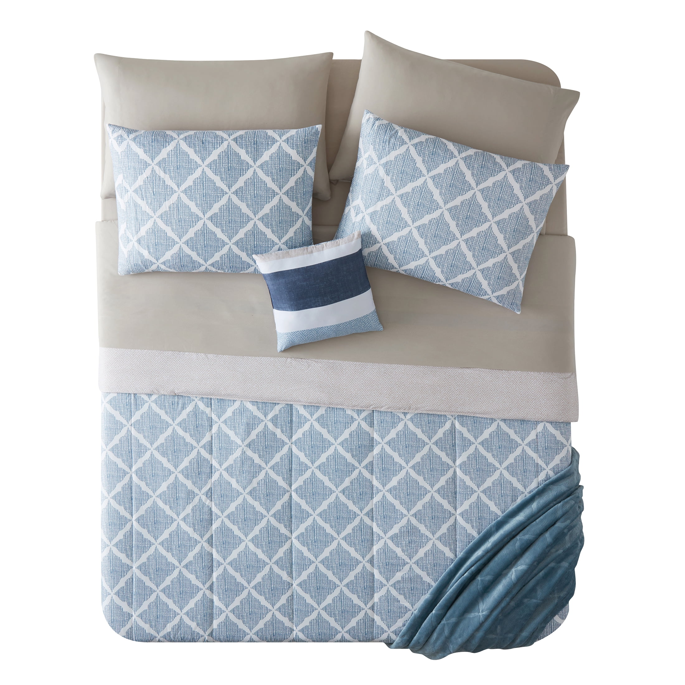VCNY Home Stripe 9-Piece Blue/White Striped Polyester Bed in a Bag, Full