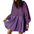 thumbnail image 4 of Baggy Long Sleeve Hoodie Sweatshirt Mini Dress Pleated Plain Cute Pullover Hooded Fall Sports Babydoll Short Dress (Medium, Purple 01), 4 of 6