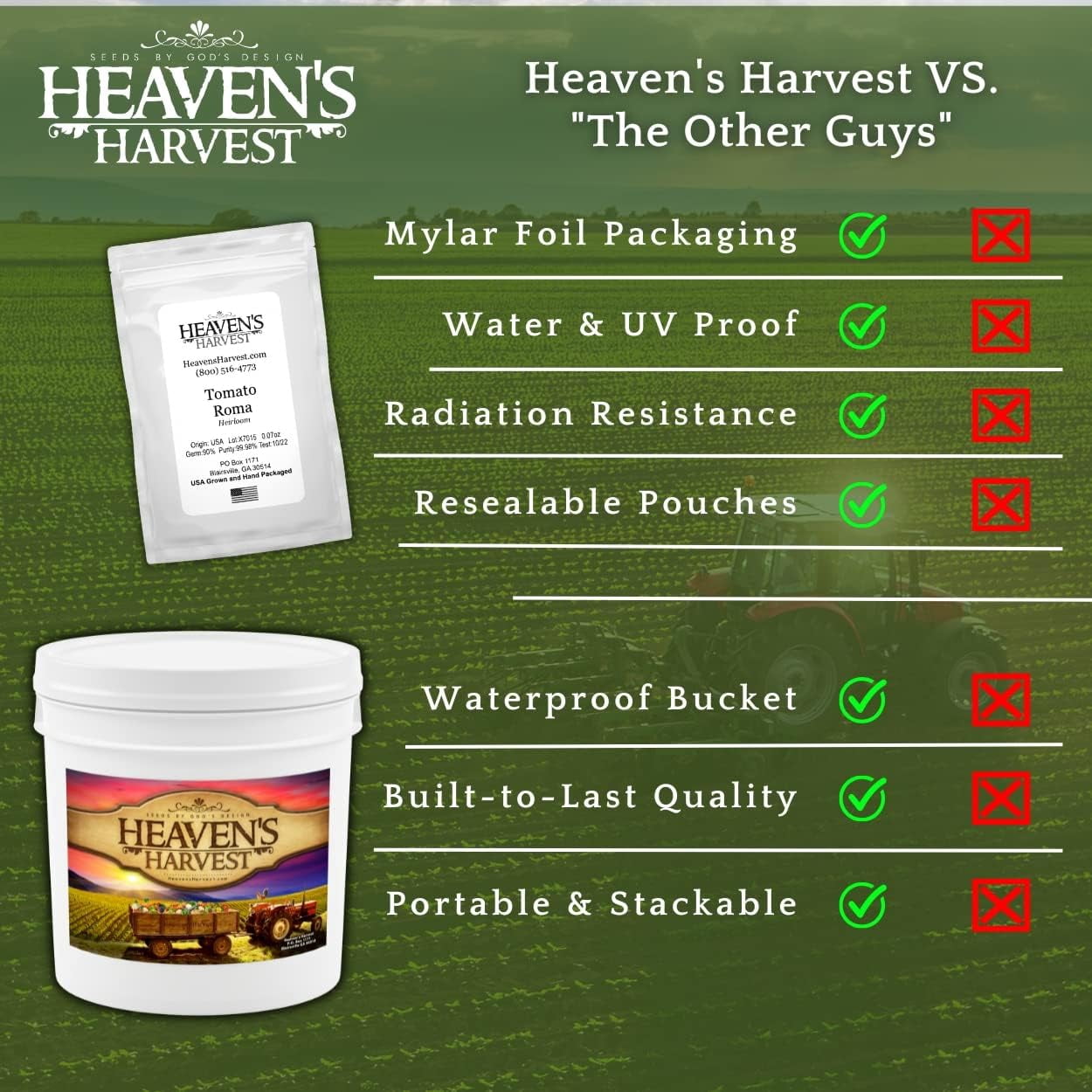 Heavens Harvest 10+ Year Survival Seed Bank Kit | Over 75,000 Non-GMO Heirloom Vegetable Seeds for Planting an Outdoor Garden