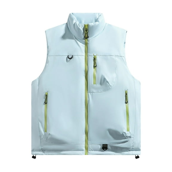 ZCFZJW Men's Lightweight Softshell Vest Lightweight Outerwear Zip Up Fleece Lined Windproof Sleeveless Jacket for Golf Running Hiking with Multi Zipper Pockets Light Blue XXXL