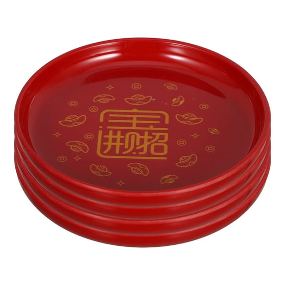 Raindrops 4Pcs Red Serving Tray Chinese Style Round Plastic Fruit Platter for Festive Celebrations