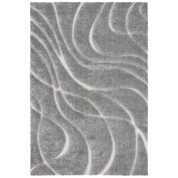 SAFAVIEH Florida Tamzen Abstract Shag Area Rug, Light Grey/Ivory, 6' x 9'