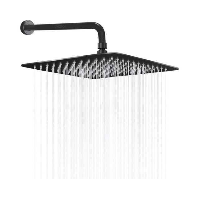 Regadera Cuadrada Tipo Lluvia Picool Negro Mate con Tubo 40 Cm