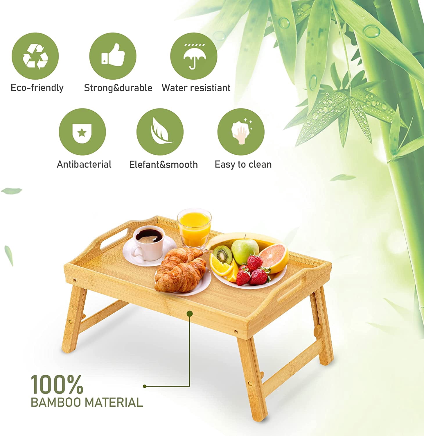 2-Pack Adjustable Height Bamboo Bed Trays - Foldable Lap Desks For Eating In Bed Or Sofa