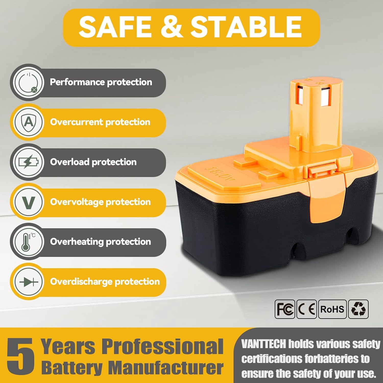 Replacement for Ryobi 18V Battery P100 P101 ABP1801 ABP1803 BPP1820 130224028 130224007