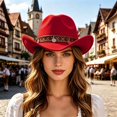 thumbnail image 2 of XIAOCHA Shapeable Brim Wool Cowboy Hat for Women Solid Wide Brim Western Hat Farm Party Western Cowboy Hat,Red, 2 of 4