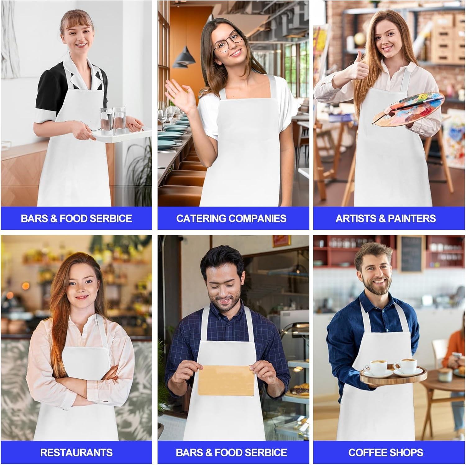 Aprons Unisex Bib Aprons,12 Pack Bib Apron,White Aprons Bulk,White Chef Apron with Extra Long Ties,Chef Bib Apron without Pockets,Washable Aprons for Women Men Cooking Restaurant BBQ Painting