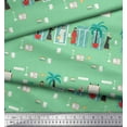 thumbnail image 2 of Soimoi Green Japan Crepe Satin Fabric Palm Tree & Dubai People Human Figure Fabric Prints By Yard 42 Inch Wide, 2 of 3