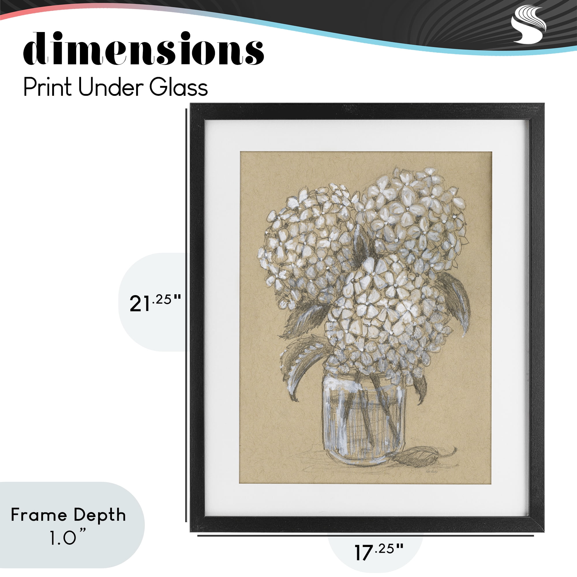 Stupell Industries Hydrangea Jar Drawing Black Framed Print Under Glass, design by Patti Bishop