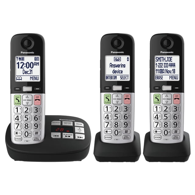 Panasonic Cordless Phone, Easy to Use with Large Display and Big Buttons, Flashing Favorites Key, Built in Flashlight, Call Block, Volume Boost, Talking Caller ID, 2 Cordless Han