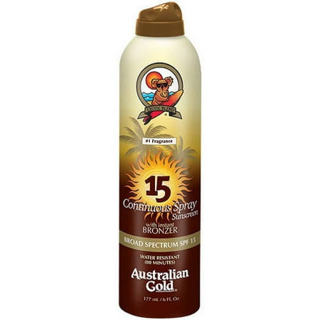 Continuous Spray Waterproof Sunscreen With Instant Bronzer SPF 15 Australian Gold, 8.0 FL OZ