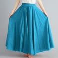 thumbnail image 5 of Women Boho Cotton Linen Maxi Skirt Layer Elastic Waist Long Skirt Summer Flowy Swing Tiered A-Line Skirt, 5 of 5