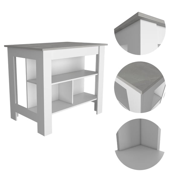 Plethoria Home 3-Shelf Kitchen Island White and Ibiza Marble