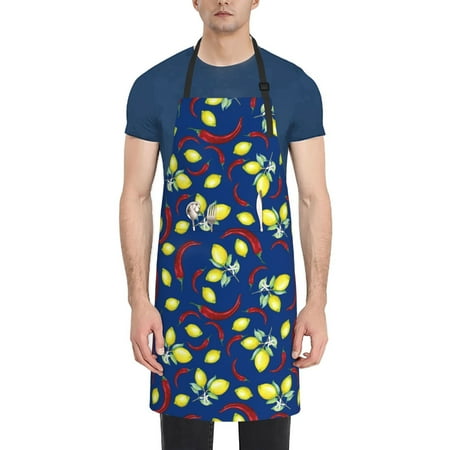 

Tebeau Lemons And Chili Print Waterproof Cooking Aprons Adjustable Bib Soft Chef Apron with 2 Pockets for Men Women