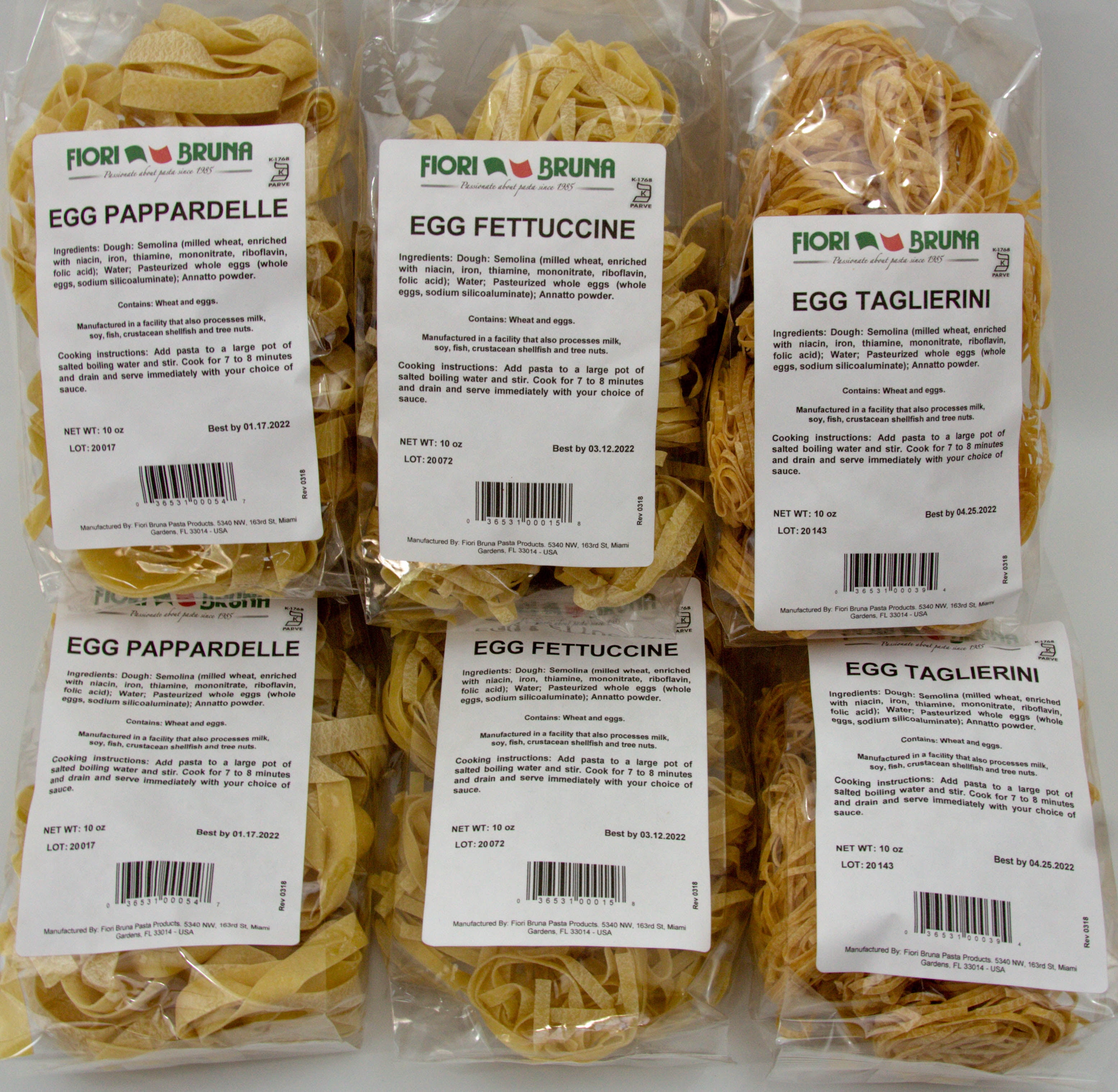 (6 Pack Assorted) Egg Pappardelle, Fettuccine, Taglierini pasta