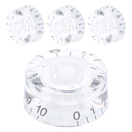 GARVALON 4Pcs Transparent with Black Letters Guitar Control Knobs for Bass Equipment 1.0x0.7in