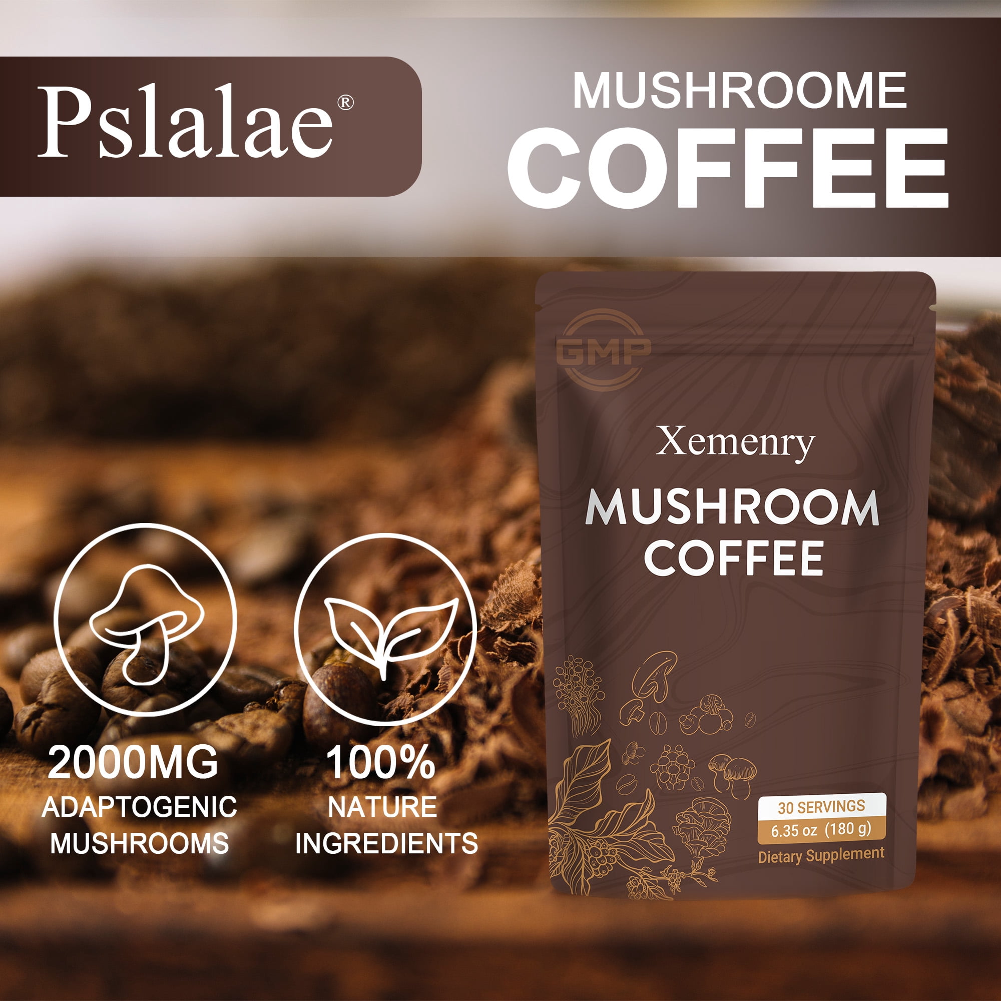 Mushroom Coffee - with 6 Mushrooms Lion’s Mane, Cordyceps, Turkey Tail & Other - for Energy, Focus, Digestion, Immunity - 30 Servings