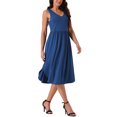 thumbnail image 2 of Unique Bargains Robe d'Été Sans Manches Col en V Décontractée Midi de Plage avec Poches Bleu L, 2 of 5