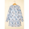 thumbnail image 5 of Sky Blue Floral Print Tie Neck Long Sleeve Flowy Mini Dress for Women | L, 5 of 12