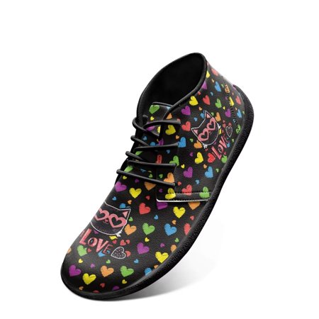 Wismoutput Low-top Barefoot Sneakers for Women Women's Minimalist Walking Shoes Fashionable Casual Tennis Shoes Colorful Love Heart Print Shoes For Girls