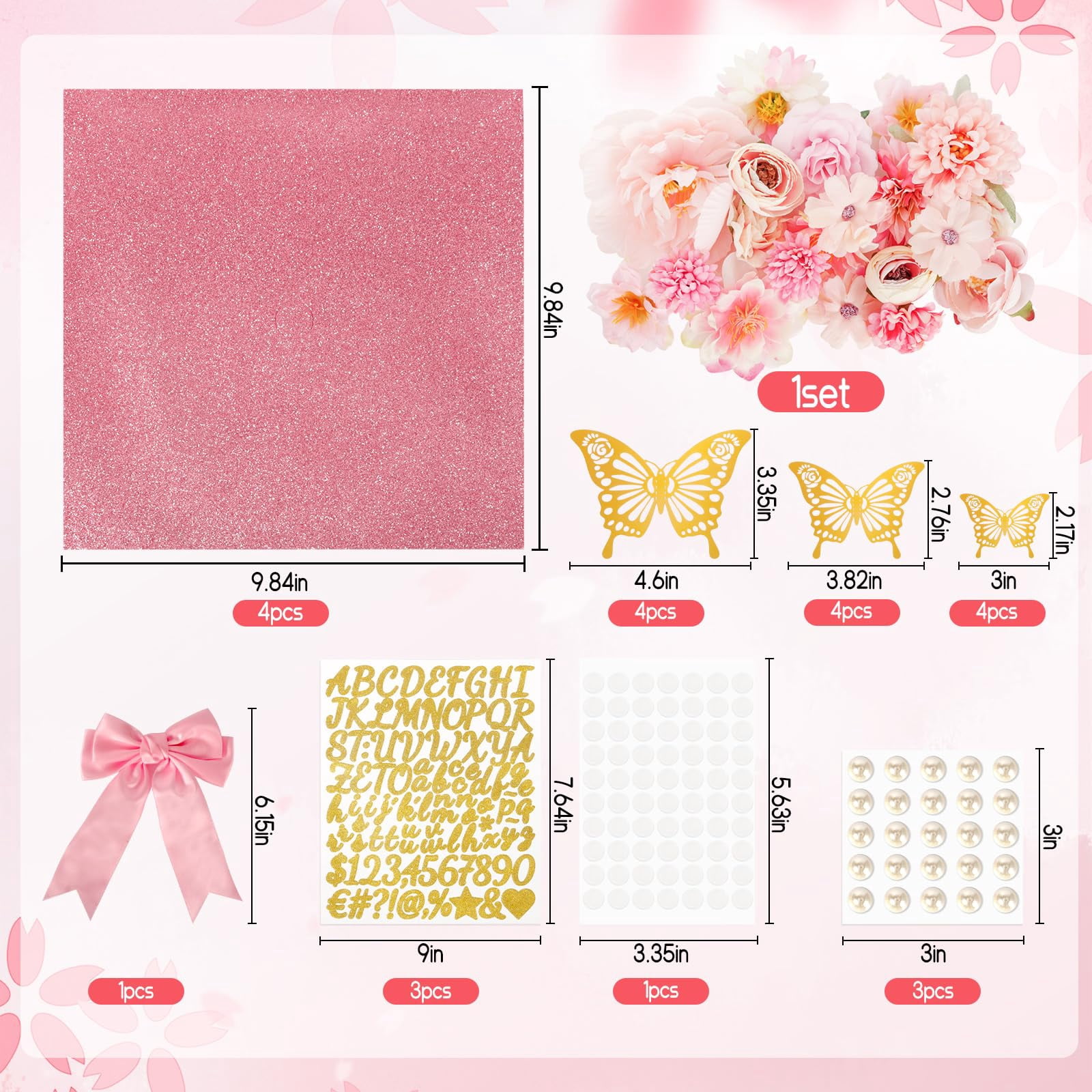 Graduation Cap Decoration Kit with Faux Flowers, 3D Butterflies and Adhesive Dots for Party