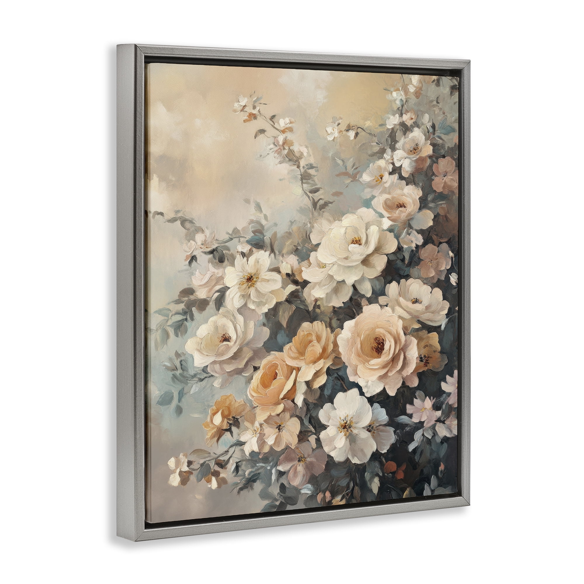 Stupell Industries Dreamy Rosy Florals Plants & Flowers Painting Gray Floater Framed Canvas Art Print Wall Art, 17 x 21