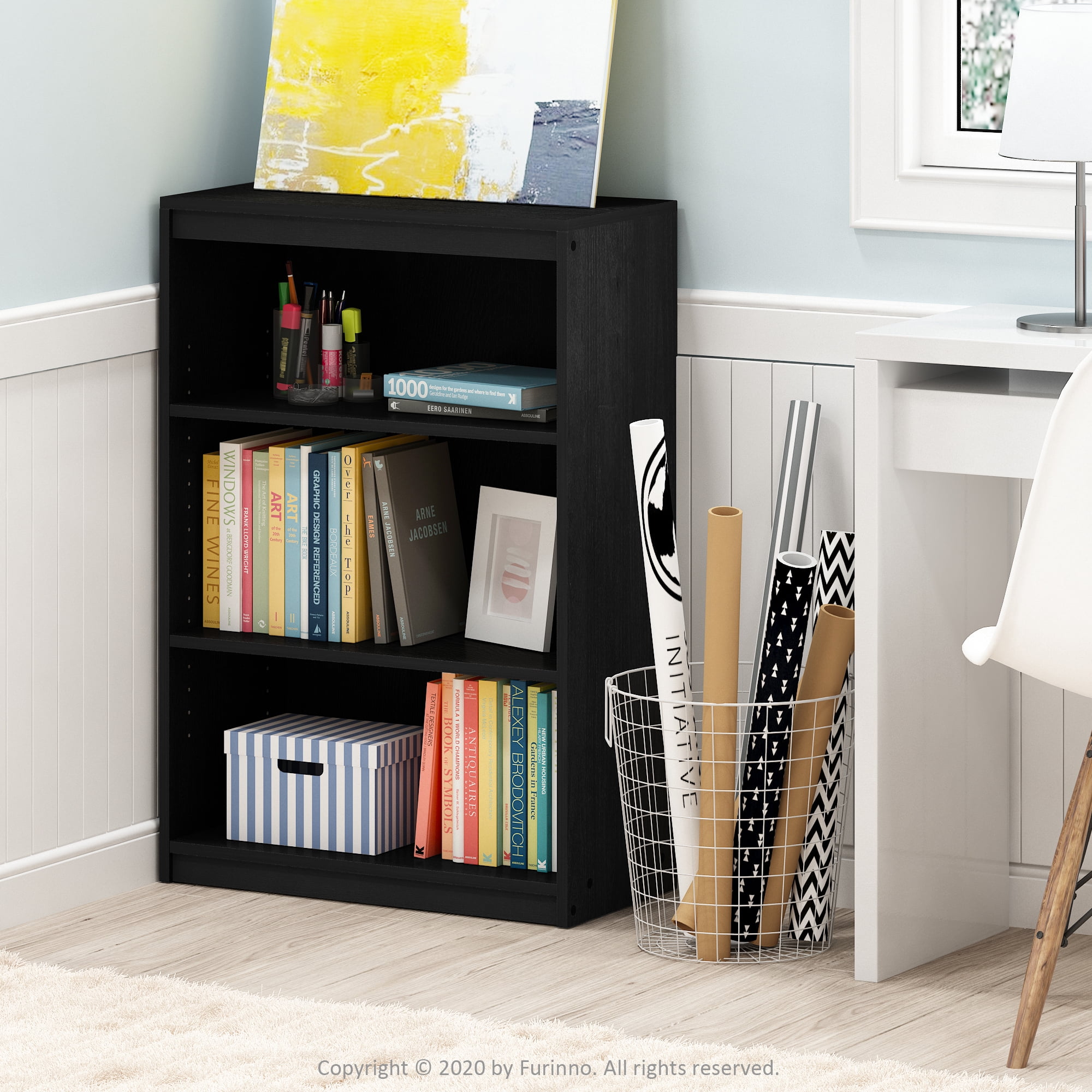 3 Tier Adjustable Shelf Bookcase White Open Book Shelf for Storage Space 