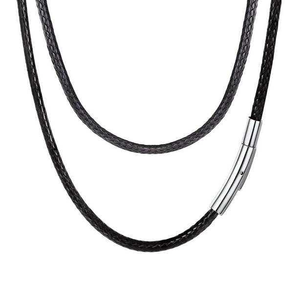 FaithHeart Braided Leather Cord Necklace 3MM Black Wax Rope Chain