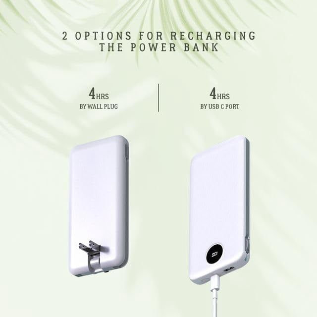Portable Charger with Built-in AC Plug and Cables, All in One 10000mAh Ultra-Slim Power Bank, 15W Fast Charger