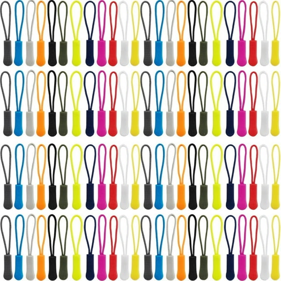 132pcs Zipper Pulls - Nylon Cord Zipper Tag Replacement for Clothes, Backpacks, Travel Case, Handbag, Purse - 12 Colors