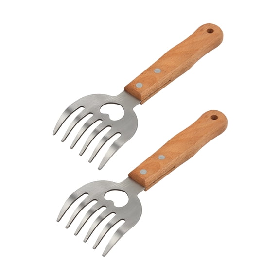 Meat Claws, Stainless Steel Wooden Long Handle 2 Pack, BBQ Smoker Pulled Pork Shredder Tools for Shredding Carving Handling Hot Meats Poultry and Protective Hands from Burning