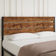 VECELO Full Bed Frame with Wooden Headboard, Rustic Industrial Platform Bed and Strong Metal Slats, No Box Spring Needed, Brown
