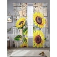 thumbnail image 2 of Sunflowers Sheer Curtains 84 Inch Length 2 Panels Set for Living Room/Bedroom, Botanical Floral Farmhouse Retro Wood Grain Curtain Sheers Drapes Rod Pocket Curtains Window Treatment Set 52''x84''x2, 2 of 7