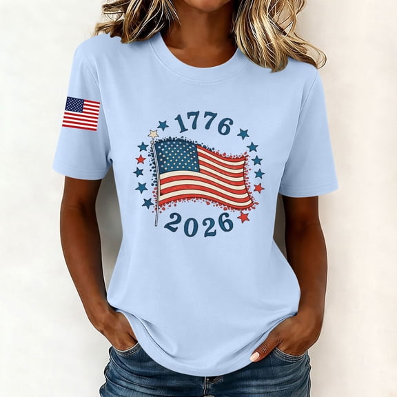 LEKWK 250 Anniversary USA Shirts for Women 4Th of July Patriotic Flag Short Sleeve Tshirts Loose Fit Festival Crew Neck 250 Anniversary Tees Summer Holidsy Wear Blue XL