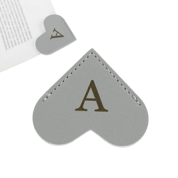 Initial A Corner Bookmarks,  Heart Shape Leather Book Marks Page Markers Cute Page Clip for Men Women Teacher Reader Book Lover Writers, Gray