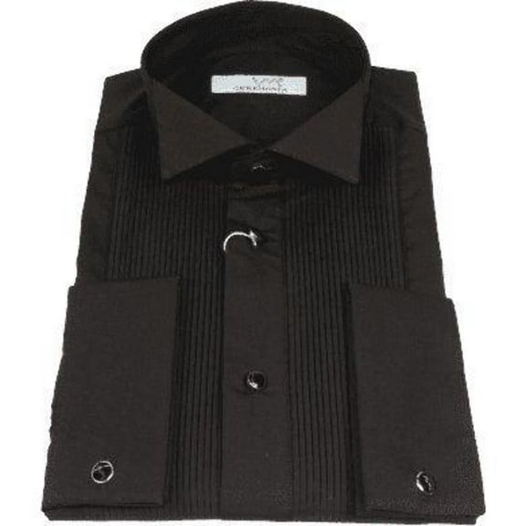 Men CEREMONIA Tuxedo Shirt 100% Cotton Turkey #CVS 15 ATP Black Wing Tip Pleated