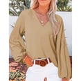 thumbnail image 2 of Mujer V Masajeadores de cuello Blusas linterna manga Flowy Loose Top Camisas para trabajo oficina citas, 2 of 5