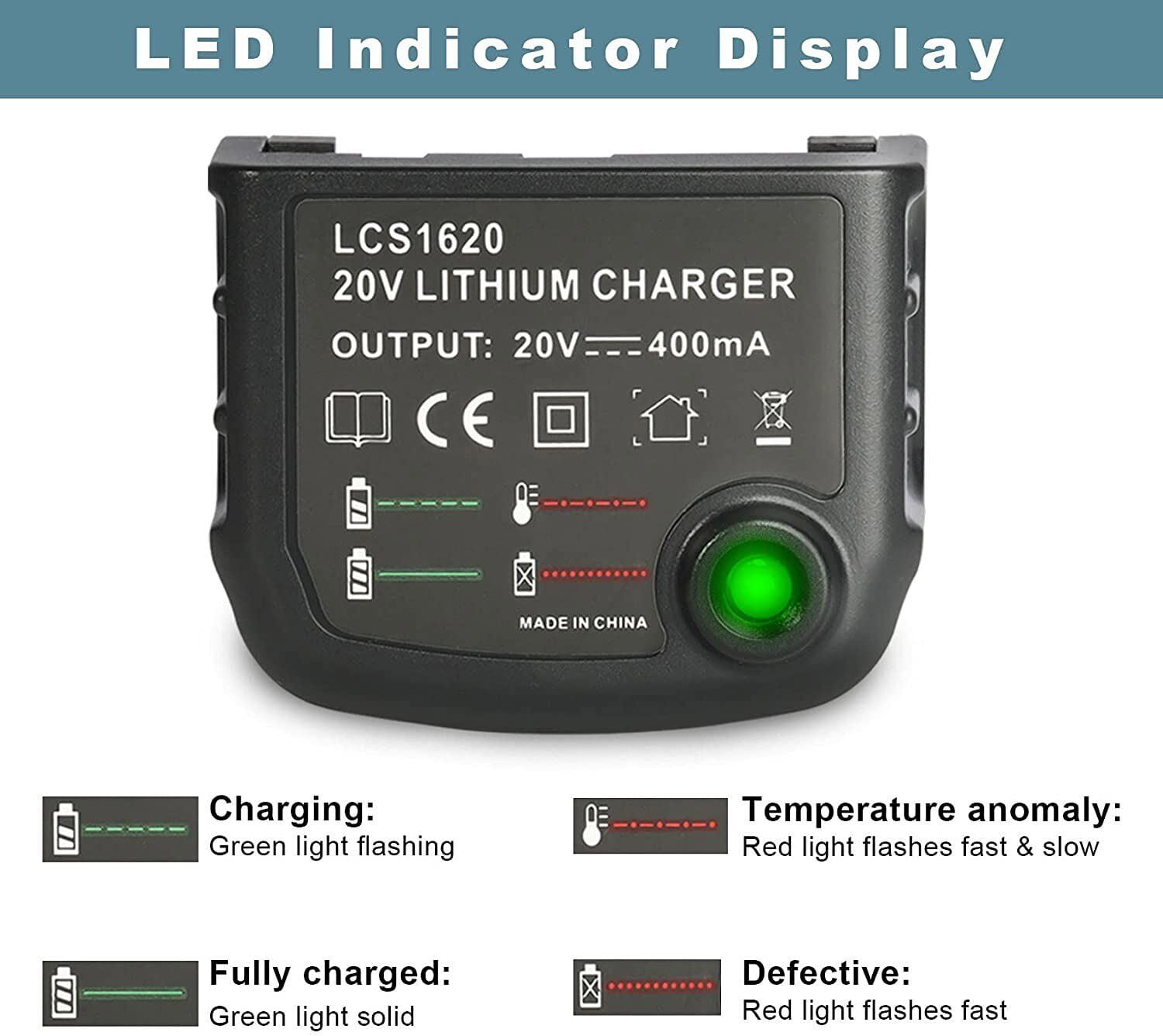 LCS1620 20V Lithium Battery Charger For BLACK and DECKER LBXR20 LBX4020  PCC685L US 