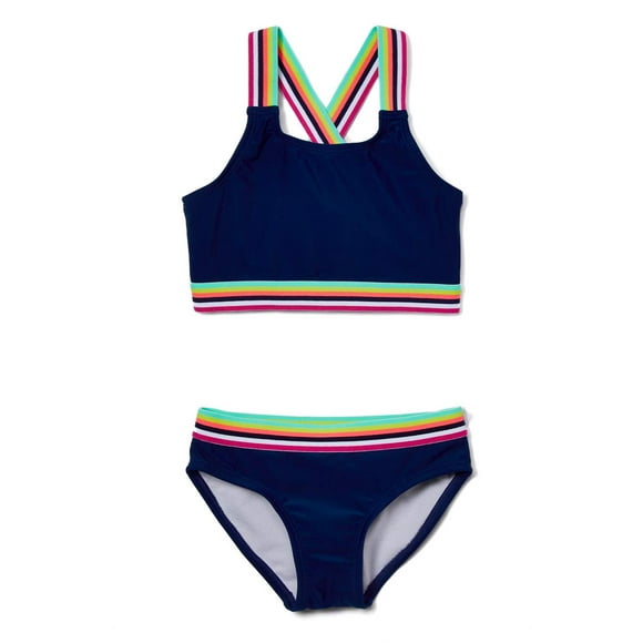 Kanu Surf Girls' Tanya UPF 50+ Beach Sport Athletic Bikini Swimsuit, Bobby Navy, 10