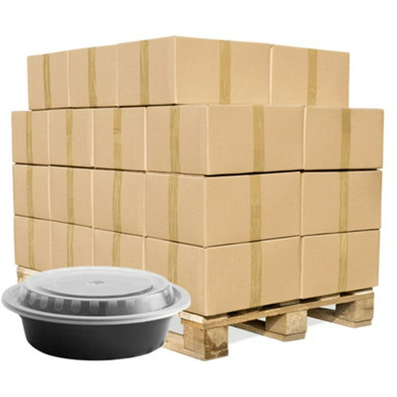 CP Noir Conteneur Rond 6 1/4 Pouces Micro-Ondable avec Couvercle 16 oz - 150/caisse (Palette 60 CT)