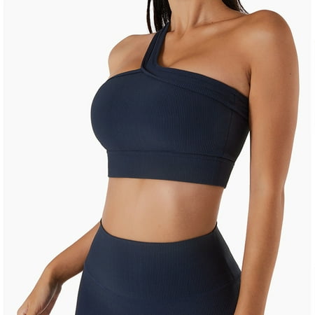 

Women s Ribbed Seamless Sports Scoop Neck Sports Bra One Shoulder Top High Waist Shorts Active Set