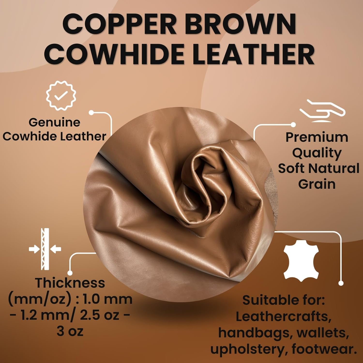 ArtisanCowhides Soft Natural Full Grain Cowhide Nappa Leather for Crafts Projects– Copper Brown 9-10 SqFt - 2.5 oz - 3.0 oz (1.0 to 1.2mm