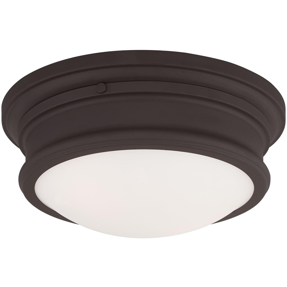 2 Light Bronze Ceiling Light fixture with Hand Blown Satin White Glass Shade