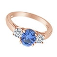 thumbnail image 2 of AFFY Oval Cut Simulated Blue Sapphire & White Natural Diamond Three Stone Ring In 10k Rose Gold (0.2 cttw) Ring Size-7, 2 of 2
