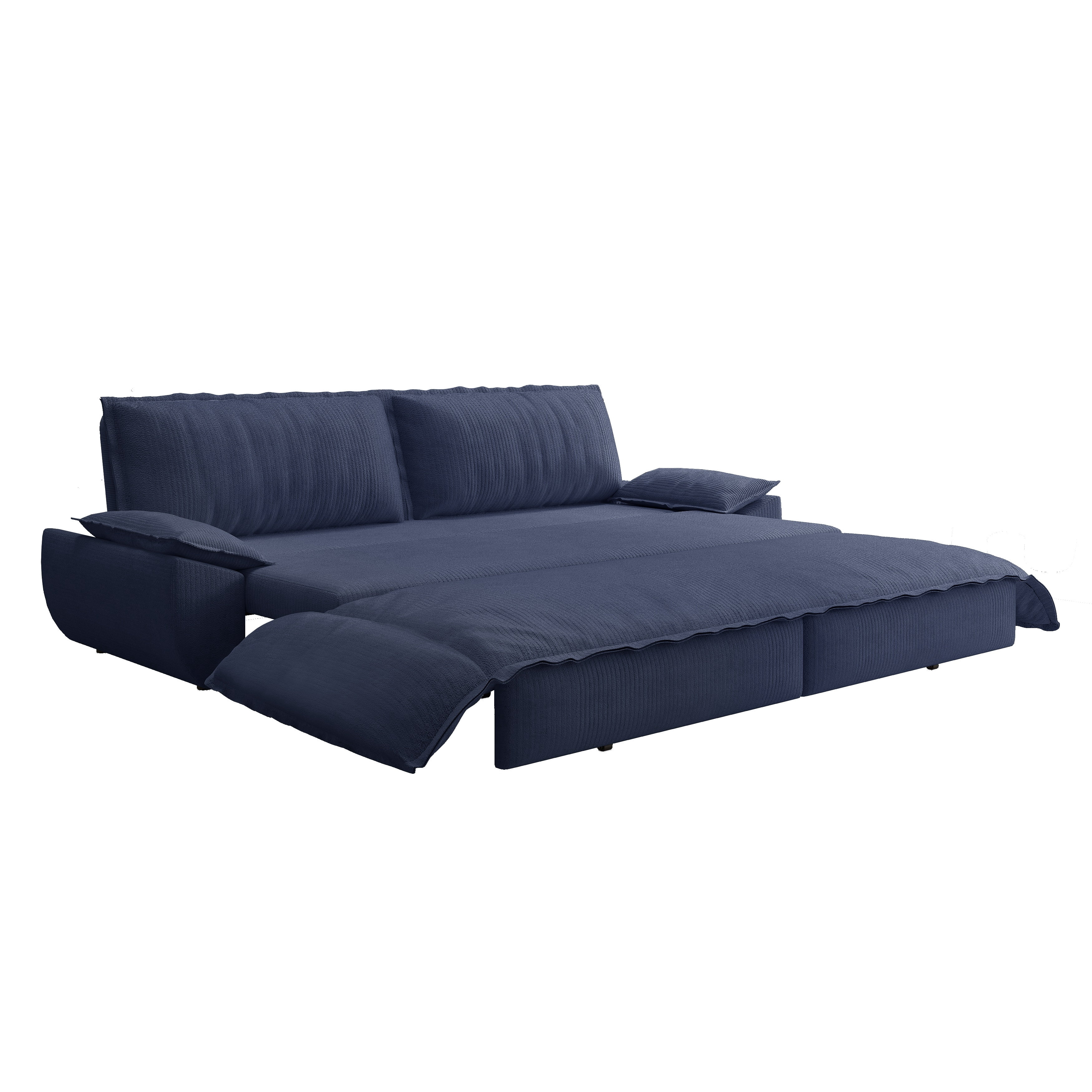 3-in-1 Queen Convertible Sleeper Sofa Bed, 73.2" Corduroy Pull Out Couch with Extra Deep Seat & Pillow Top Armrests, Modern Folding Futon Lounge, Blue