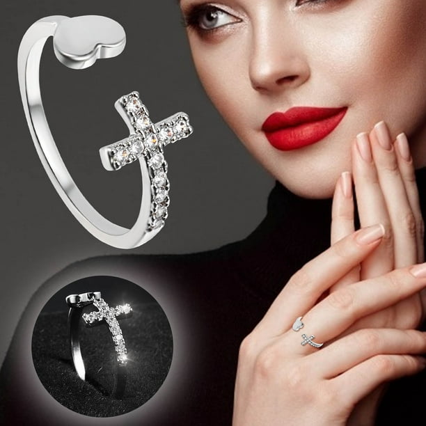 Anillos para mujer, regalos para mujer, anillo geométrico abierto con forma de corazón de melocotón y diamantes para niñas.