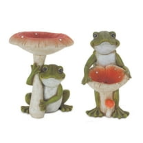 Melrose International LLC Frog w/Mushroom (Set of 2) 9.5"H, 10"H Resin