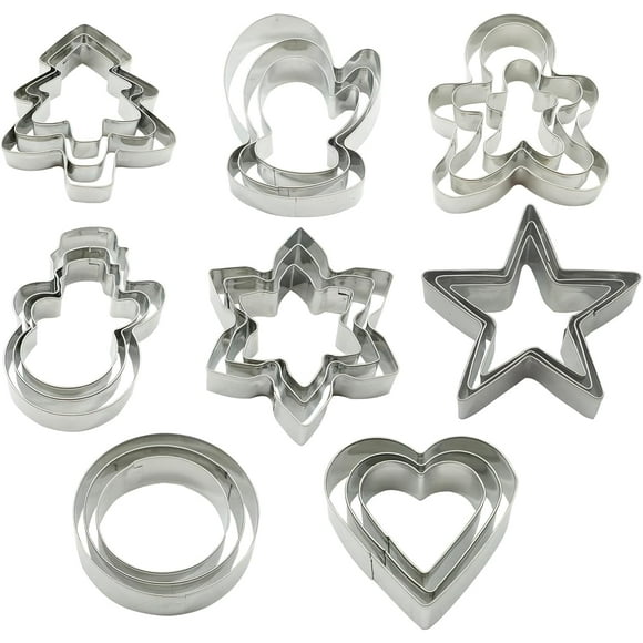 shiyou-Christmas Cookie Cutter Set, 24 Piece Christmas Cookie Cutters, Gingerbread Man, Snowflake, Christmas Tree, Heart, Star, Snow Man, Round & Mitten Cookie Cutters Shapes for Holiday Winter Bakin
